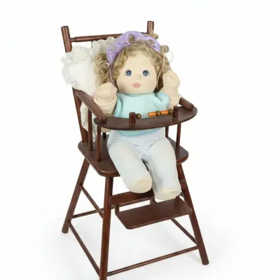 Sale Photo Thumbnail #644: Fisher price loving family doll and wooden high chair