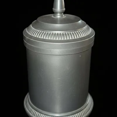 Sale Photo Thumbnail #645: French pewter canister with finial and reeded banding