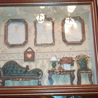 Sale Photo Thumbnail #661: Victorian parlor miniature shadow box frame with photo holders