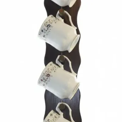Sale Photo Thumbnail #666: Vintage floral ceramic mug set with wall rack