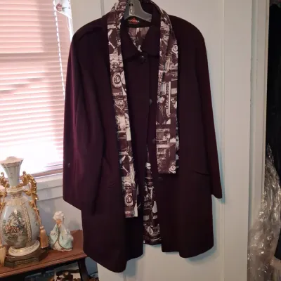 Sale Photo Thumbnail #682: Alorna vintage wool blend coat with novelty print lining