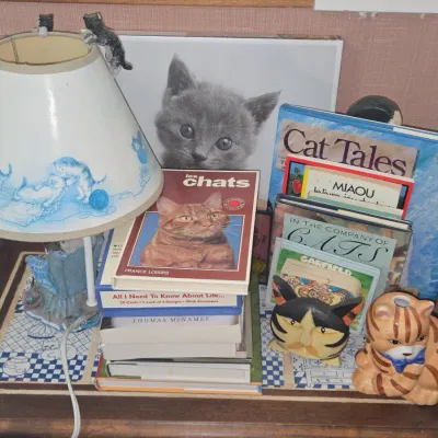 Sale Photo Thumbnail #687: Cat themed decor and book collection