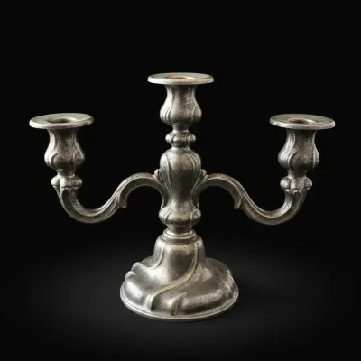 Sale Photo Thumbnail #706: Silver plated three light candelabrum