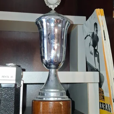 Sale Photo Thumbnail #716: Vintage silver plated athletic trophy cup