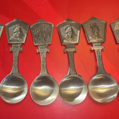 Sale Photo Thumbnail #720: Wmf zinn pewter collector spoons set