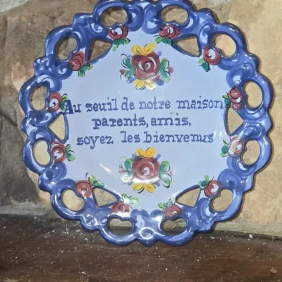 Sale Photo Thumbnail #729: Portuguese hand painted ceramic welcome plaque