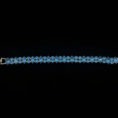 Sale Photo Thumbnail #737: Vintage light blue marquise and round rhinestone tennis bracelet