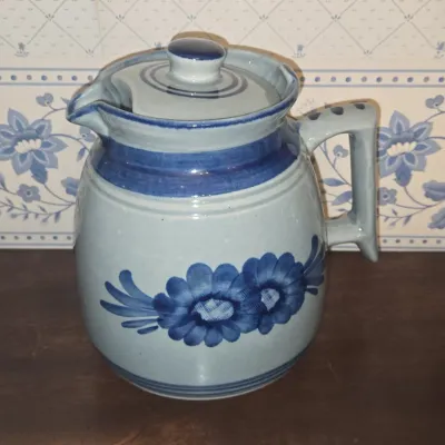 Sale Photo Thumbnail #774: Vintage aksini stento hand painted stoneware pitcher with floral motif