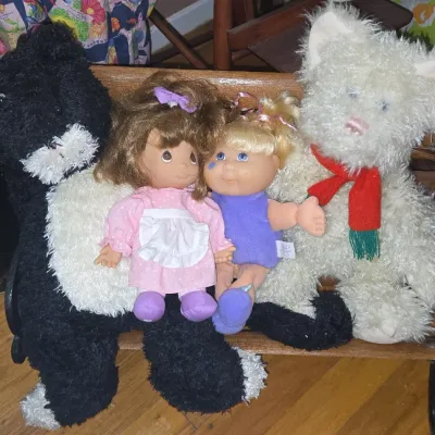 Sale Photo Thumbnail #778: Vintage doll and plush toy lot with bench