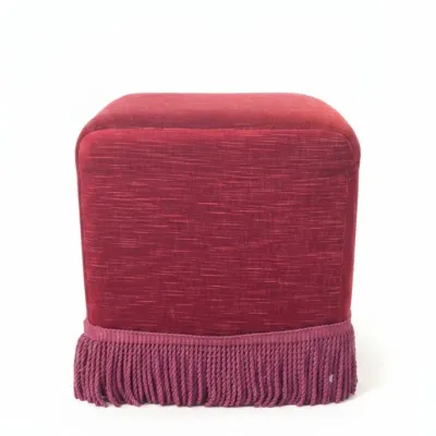 Sale Photo Thumbnail #779: Vintage french style red velvet ottoman with fringe