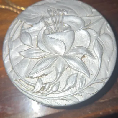 Sale Photo Thumbnail #791: Art nouveau floral repouss aluminum powder jar