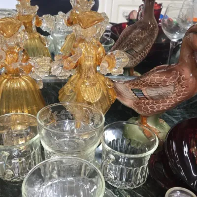 Sale Photo Thumbnail #811: Murano style gold flecked figurines and ceramic duck