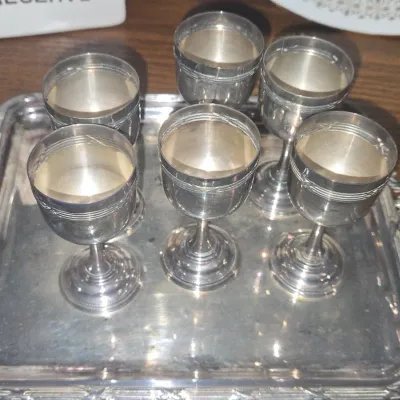 Sale Photo Thumbnail #813: Silverplate cordial set with tray possibly towle