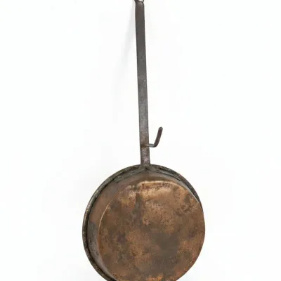Sale Photo Thumbnail #833: Antique copper bed warmer with hand forged iron handle