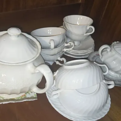 Sale Photo Thumbnail #880: Vintage johnson brothers regency white ironstone tea set