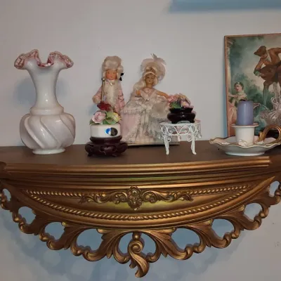 Sale Photo Thumbnail #882: Vintage ornate gold wall shelf console