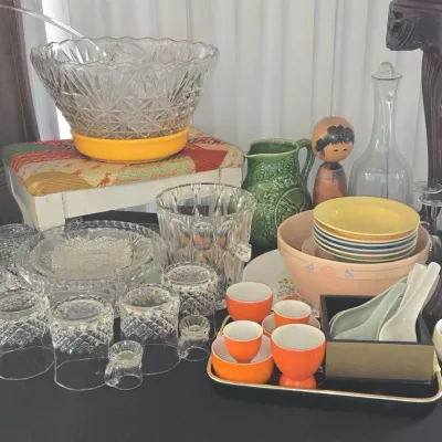 Sale Photo Thumbnail #886: Anchor hocking arlington pattern punch bowl set