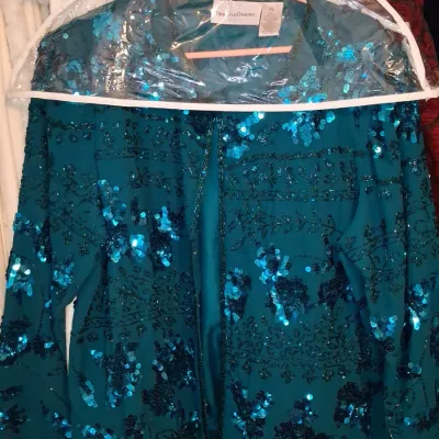 Sale Photo Thumbnail #902: Draps damons teal sequin beaded jacket