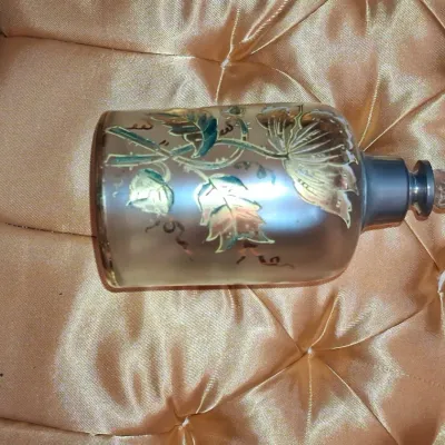 Sale Photo Thumbnail #915: Vintage bohemian enameled glass perfume bottle with floral motif