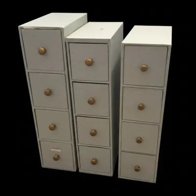 Sale Photo Thumbnail #922: Vintage white fabric drawer storage tower set