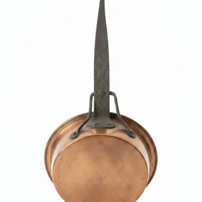 Sale Photo Thumbnail #926: Antique french copper saut pan with hand forged iron handle