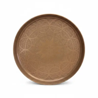 Sale Photo Thumbnail #929: Antique middle eastern hand etched copper serving tray