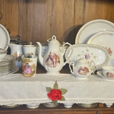 Sale Photo Thumbnail #968: Vintage fragonard courting couple porcelain tea set bavaria