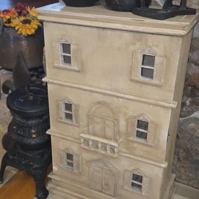 Sale Photo Thumbnail #971: Vintage wooden three story dollhouse