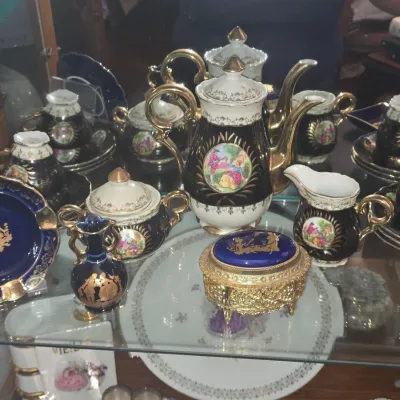 Sale Photo Thumbnail #997: Limoges castel cobalt blue gold porcelain tea set and accessories