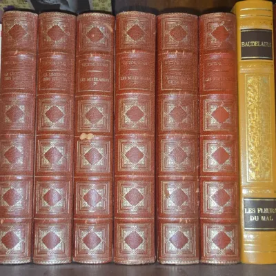 Sale Photo Thumbnail #1021: Collection of victor hugo and charles baudelaire leather bound books