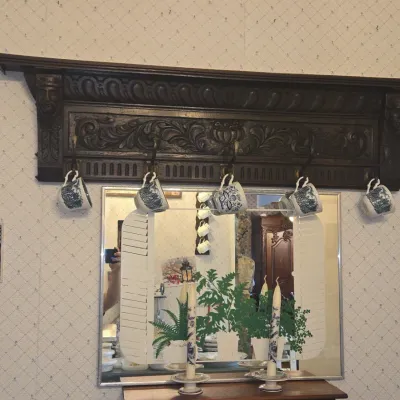 Sale Photo Thumbnail #1030: Renaissance revival carved oak wall rack with lion masks and hooks
