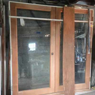 Vintage wooden double French doors with large glass panes,  74 inches  by 78 inches