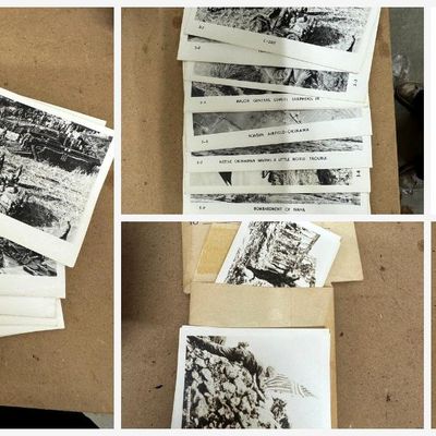 Sale Photo Thumbnail #95: Collection of World War II Battle of Okinawa (1945) photographs:
• Numbered real photo postcard set (Series 3) with printed captions, including: 3-1 "L-Day," 3-4 "Major General Lemuel Shepherd, Jr.," 3-5 "Ruins of Nago," 3-6 "Yontan Airfield–Okinawa,"
