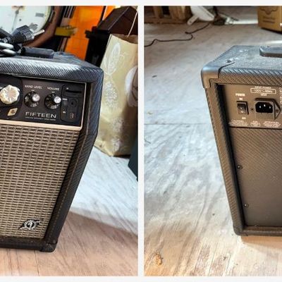 Sale Photo Thumbnail #167: Fender G-DEC 3 Fifteen (Guitar Digital Entertainment Center), Type PR 938. 15-watt practice combo amp with built-in amp modeling, effects, backing tracks/band accompaniment, phrase looper, and tuner. Features LCD display, Guitar Tone, Band Level, and Volu