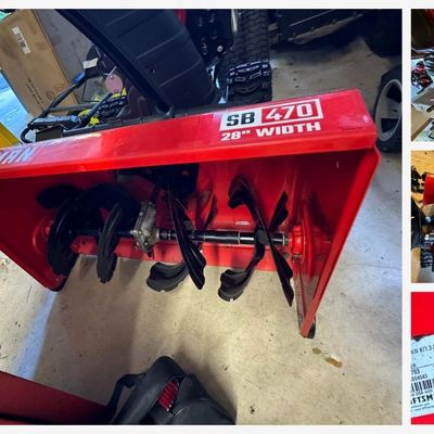 Sale Photo Thumbnail #171: Craftsman SB470 two-stage gas snow blower, Model 31AM6CSG793 (MTD), manufactured 11/2019. 28" clearing width with serrated steel augers, impeller, and remote chute directional control. Features electric start, LED headlight, auger and drive control handle