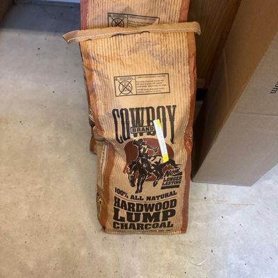 Sale Photo Thumbnail #183: Two bags of Cowboy Brand 100% all-natural hardwood lump charcoal, sealed. Great for grilling and smoking.
Condition: Unopened; bags show light storage wear.

Sold as-is, where-is. Local pickup or buyer-arranged 3rd-party pickup only.
Disclosure: Descripti