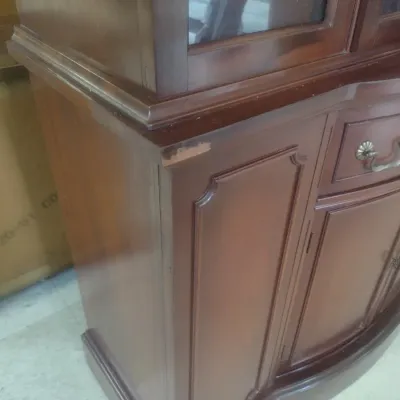 Vintage Mahogany Glass Paneled China Hutch with Lower Bowfront Storage Cabinet