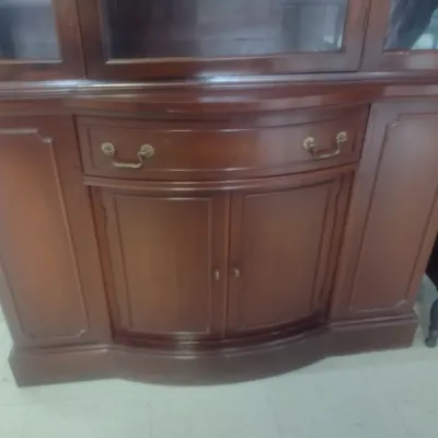 Vintage Mahogany Glass Paneled China Hutch with Lower Bowfront Storage Cabinet