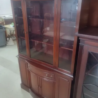 Vintage Mahogany Glass Paneled China Hutch with Lower Bowfront Storage Cabinet