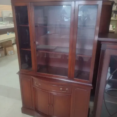 Vintage Mahogany Glass Paneled China Hutch with Lower Bowfront Storage Cabinet