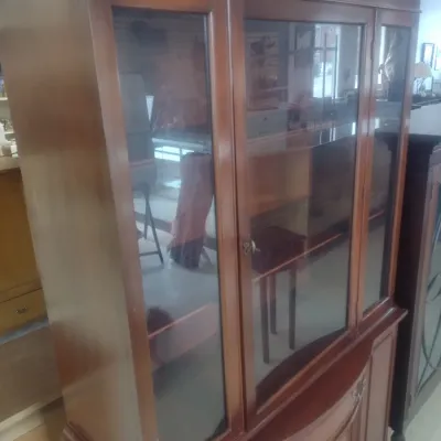 Vintage Mahogany Glass Paneled China Hutch with Lower Bowfront Storage Cabinet
