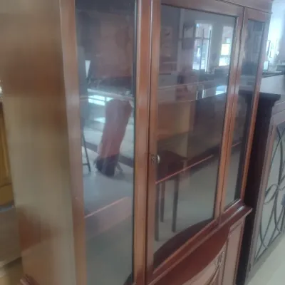Vintage Mahogany Glass Paneled China Hutch with Lower Bowfront Storage Cabinet