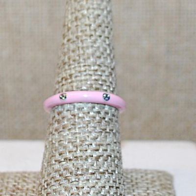 Size 6 Delicate PINK Enamel Ring with 6 Accent Clear Stones on a Silver Tone Band (2.2g) - STACK ALL COLORS for a REAL IMPACT