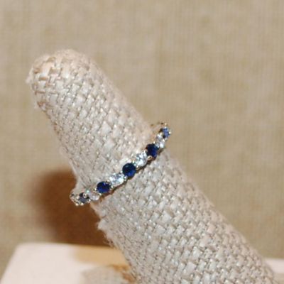 Size 6¼ Infinity Style Ring with Blue & Clear Alternating Stones on a Silver Tone Band (2.3g)