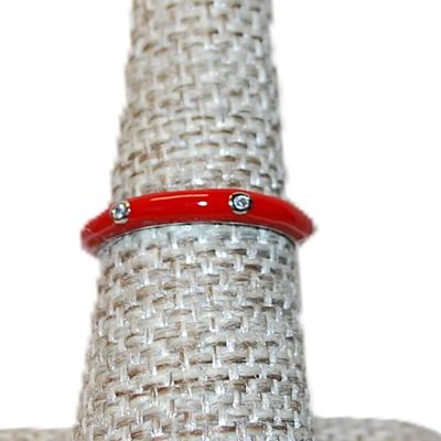 Size 6 Delicate RED Enamel Ring with 6 Accent Clear Stones on a Silver Tone Band (2.0g) - STACK ALL COLORS for a REAL IMPACT