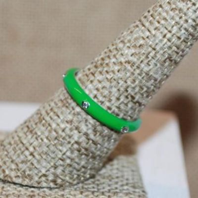 Size 8 Delicate LIME GREEN Enamel Ring with 6 Accent Clear Stones on a Silver Tone Band (2.2g) - STACK ALL COLORS for a REAL IMPACT