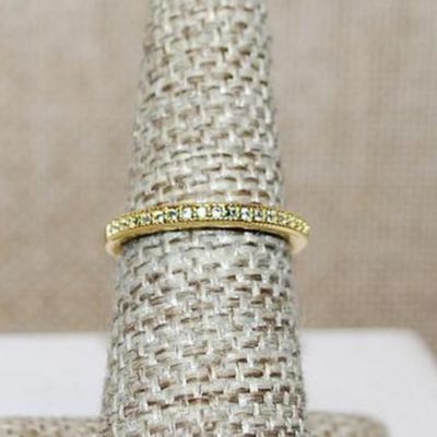 Size 10 Delicate Half Infinity Ring with Single Row of Tiny Stones on a Gold Tone Band (4.0g)