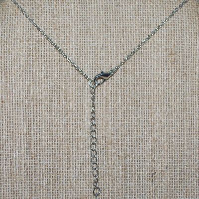 Round Blue Stone in a HEART Setting PENDANT (½" x ½") on a Silver Tone Necklace Chain 16" L