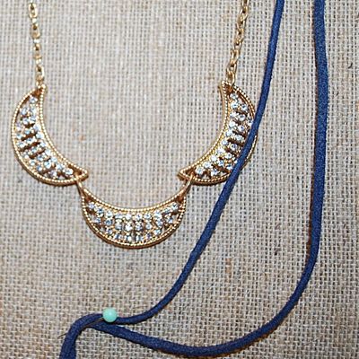 Unusual Double Style Necklace with 2 Swags of Metal, Stones & Cloth with Lobster Clasp 32" L