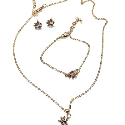 Delicate Pale PINK HEART SHAPED STONE JEWELRY SET with NECKLACE (18" L + Heart 4-Spike Pendant + Lobster Clasp) & BRACELET...